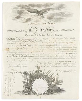 (PRESIDENTS.) Two Partly-printed vellum Documents Signed, as President, military commissions: Martin Van Buren * Grover Cleveland.